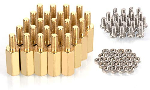HanTof Raspberry Pi 3 Model B+ Standoffs Pack 24 Pieces/LoT M2.5 (11mm Body + 6mm Screw) Hex Brass Standoff Cylinder + Screw + Nut Kits for Raspberry pi 3 B Plus/3B/2B/B+/A+ Hat