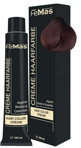 FemMas teinture pour cheveux Blond Foncé Acajou Ambré 6.58 I Crème professionnelle à l'huile d'argan, kératine et céramides I Coloration permanente ou teinture pour des résultats durables I 100 ml