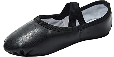 Stelle Ballet Shoes for Girls Soft Leather Dance Slippers Ballerina Shoes(Black,4MB)