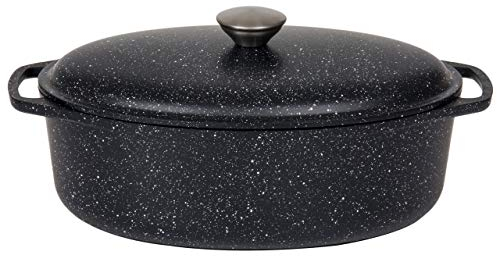 SSW Rosso Schlemmerbräter Aluminium-Guss Bräter Deckel mit Edelstahlknopf, Stone-Look, 4 l