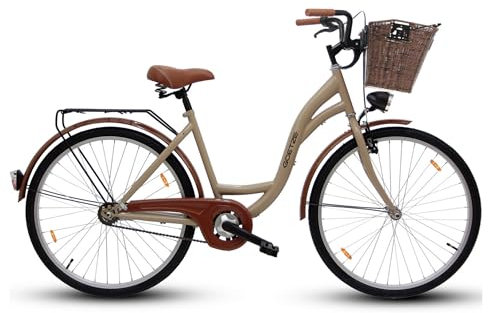 Goetze Eco Citybike 26/28 Zoll Damenrad | Tiefeinsteiger | Rücktrittbremse & V-Bremse | LED Licht | Gepäckträger | Komfortsattel | Lenkerkorb & Schutzbleche