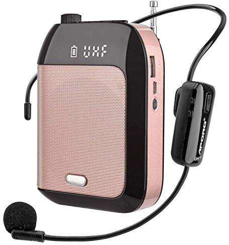 JCWY Amplificador de Voz Inalámbrico UHF, Sistema PA Recargable de 15W (2400mAh) con Micrófono de Auriculares Wireless para Profesores, Guías Turísticos y más