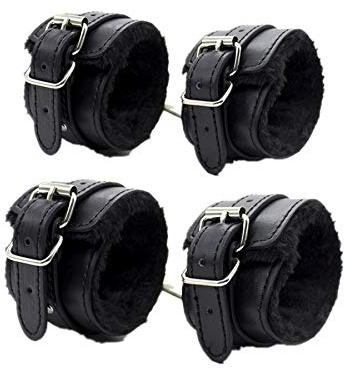 Plüsch Handschellen Fußschellen Bondageset Einstellbar Leder Bondage Set Erotik Handfesseln SM Sex Spielzeug für Paare [2 Pack] (Schwarz)