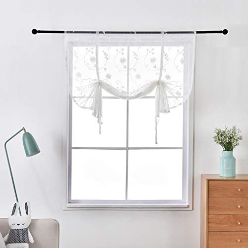 SMITHOOM 1 Pannello Tenda in voile con Ricamo Floreale Traslucido Tende a pacchetto per Camera da letto Soggiorno Balcone Cucina Bagno, Bianco, 80x140cm