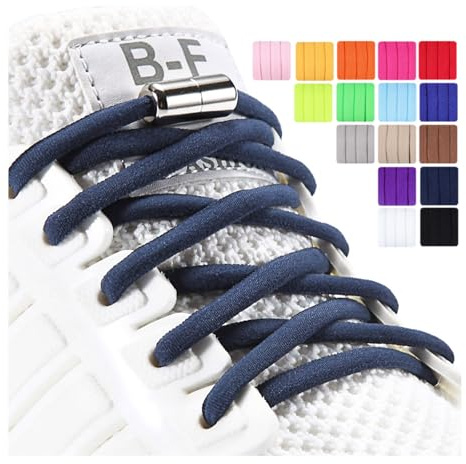 Olukssck Cordones Elásticos Sin Nudo con Hebilla Metal, 2 Pares 105cm Elásticos Cordones para Niños y Adultos, No es Necesario Atar Cordones de Zapatos, Azul Marino