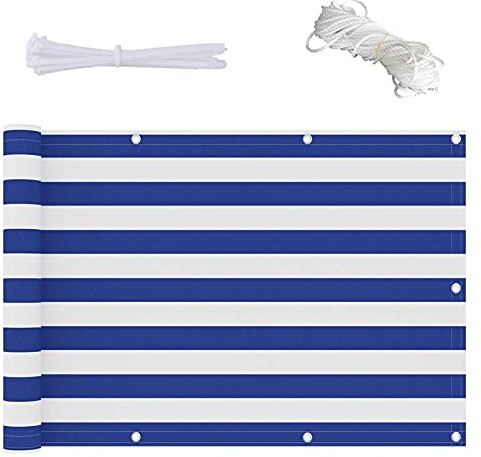 CHBIN Sichtschutz 0.75x4m Balkonsichtschutz 100% Schutz der Privatsphäre mit Seil und Aluminiumösen für Garten Balkon Terrasse, Blau