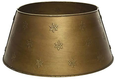 zeitzone Christbaumständer Abdeckung Metall Gold Rund 60 cm – Weihnachtsbaum-Hülle im Vintage-Look Schneeflocke – Baumständer Verdeckung & Deko – Metallring teilbar