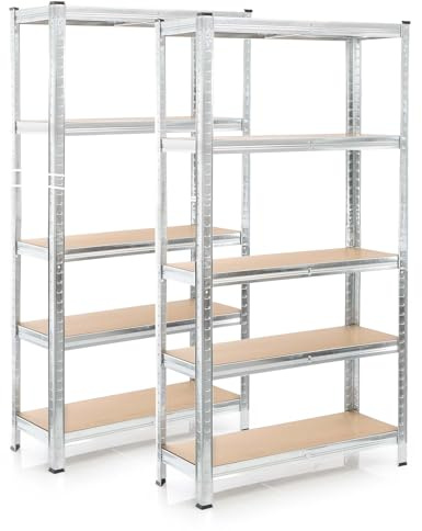WilTec Étagère Charges Lourdes Jeu de 2 Galvanisée 180x90x45cm 875kg Rayonnage emboîtable 5 Niveaux