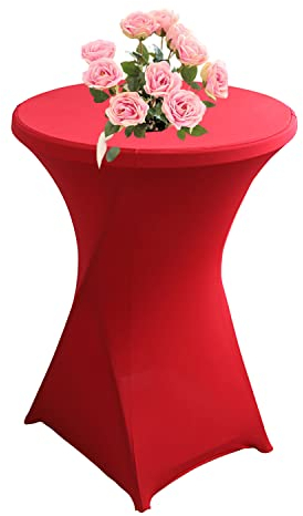 KAYBTNT Stehtisch Hussen für Bistrotisch, Spandex Stretch Rund Stehtischhussen, Tischhussen für Stehtische Ø 60-80 cm, Elegante Tischdecke für Bankett Hochzeit Geburtstag Party,Rot,60x110cm