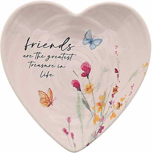 Pavilion Gift Company - Friend - Ceramic Heart-Shaped Keepsake Dish, Watercolor Floral Design, Valentines Day Gift For Girlfriend, Unique Gifts for Friend, Trinket Dish, Ring Holder, Jewelry Dish