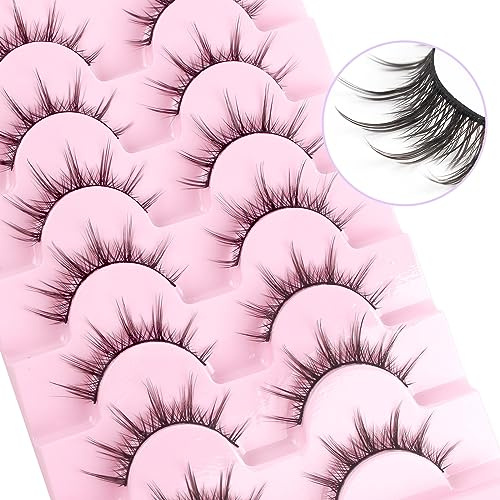 Parriparri Wimpern Manga Lashes 7 Paar KüNstliche Wimpern Natürlicher Look Anime Fake Lashes Wispy Sipky Cosplay Eyelashes Cut into Clusters