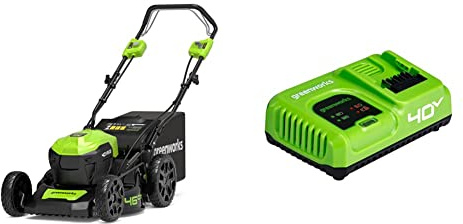 Greenworks GD40LM46SP Self Propelled Cordless Lawnmower with Brushless Motor & battery charger G40UC5 suitable for all batteries of the 40V Tools series)