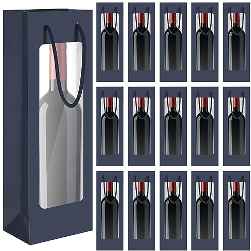 50 Stück Wein-Geschenktüten mit Fenster, 12,4 x 9,1 x 36,1 cm, Kraftpapier, Weintüten mit Fenster, Kraftpapier, Blumenverpackungstasche, transparente Fenstertüten für Valentinstag, Geburtstag,