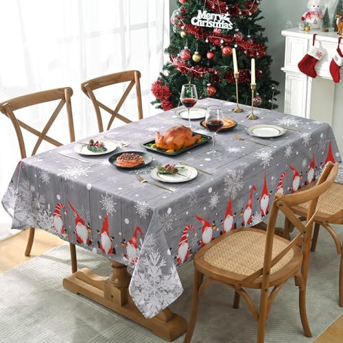 Yrendenge Weihnachten Grau Tischdecke, Santa Schneeflocke Rechteckig Waschbar Tischdecke, Wasserdicht Tischtuch, Winter Festliche Party Home Decoration Tischtuch, 130 x 220cm
