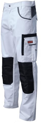 WrightFits Olympian Painters Trousers for Men - Decorators Workwear with Knee Pads Pockets - Combat Style in White (30W - 42W)