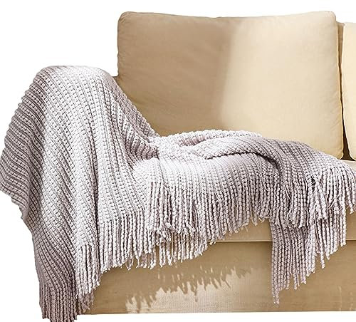 VisLarsc Einfarbige Strickdecke, Büro, Nickerchen, Decke, Schal, atmungsaktiv, weich, gemütlich, Couchdecke, Bettwäsche, Handtuch, Überwürfe für Couch, Bett, Sofa (hellgrau, 130 x 220 cm)