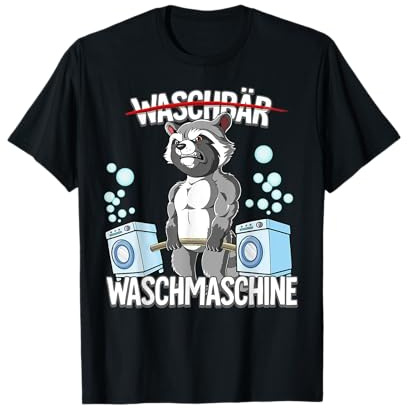 Kraftsport Geschenk Waschbär Waschmaschine Bodybuilding Fitness Gym T-Shirt Schwarz S Cartoon Design mit Hantelstange für Fitnessbegeisterte, Erwachsene und Kinder aller Geschlechter
