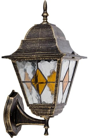 Außenwandlampe Aluminium Glas in Gold Antik Vintage Außen Wandleuchte Garten Laterne, E27 Aussenleuchten Rustikal Wandlampe Wasserdichte Lampenschirm, Außenwandlampe Fur Hof Haus Balkon Flur (A)