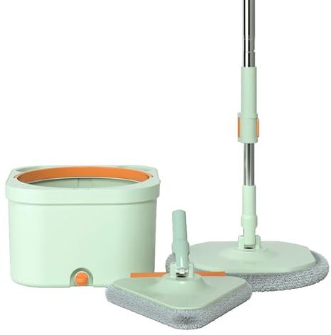 DECORN Juego de Cubo y Fregona Giratoria con 3 Cabezales de Fregona - Fregona Giratoria con Cubo de 2,5 L con Escurridor - Trapeadores de Piso de Agua Limpia y Sucia Separados