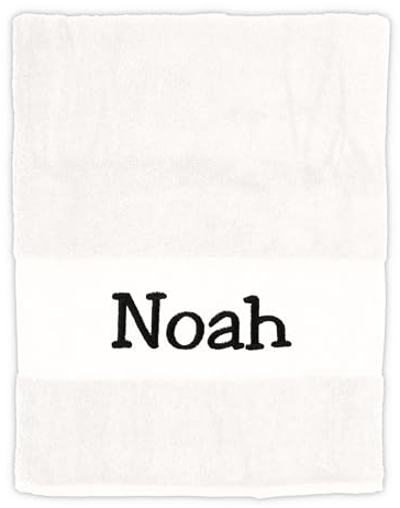 upstitch studio Personalisiertes Duschhandtuch (70x140cm) in Weiß mit Namen Bestickt aus 100% Baumwolle - DREI weitere Größen (30x50cm, 50x100cm, 100x210cm) - White