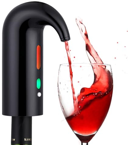 NK Decantador de Vino Eléctrico, Aireador de Vino Automático y Portátil, Recargable por USB, Incluye Tubo de silicona y Bolsa de Tela, Filtro y Botón ON/OFF, Batería 1500 mAh - Color Negro