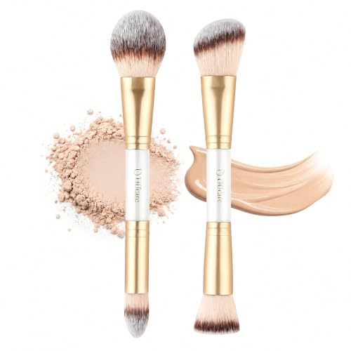 DUcare Foundationborste – Dual Head Contour Bronzing Makeup-borste, dubbla huvud självtanande sminkborste för att blanda foundation, concealer, krämer och smink (A-vit)