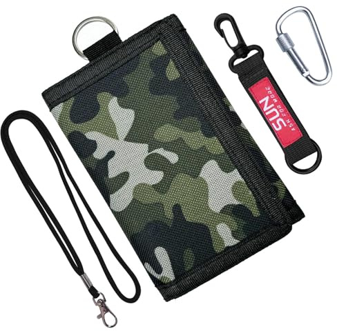 Bogoro Cartera de Tres Persianas RFID para Niños - Diseño de Lona Camuflaje - Monedero, Tarjetero, Regalos (Verde)