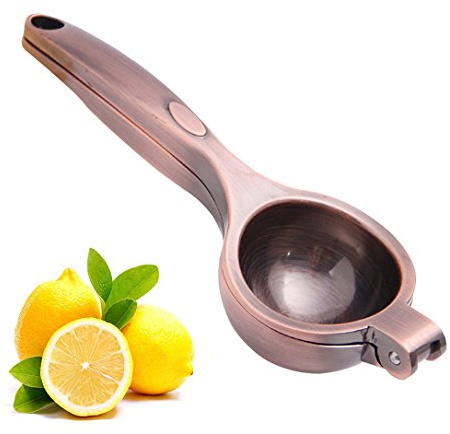 Exprimidor de limones de acero inoxidable/lima manual de mano, exprimidor de cítricos de metal, cuenco extra grande de 2.7 pulgadas, resistente, fácil de limpiar, apto para lavavajillas (cobre retro)