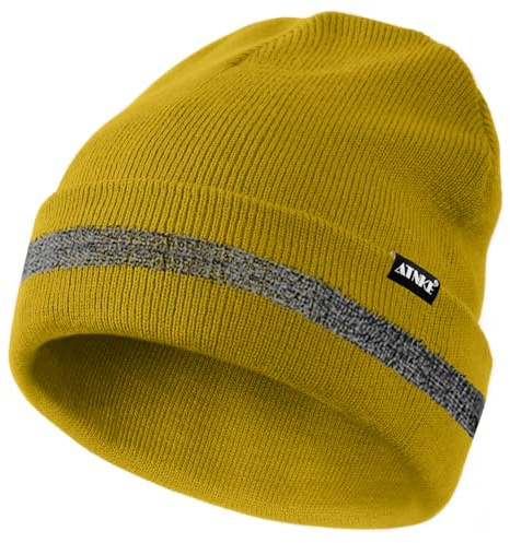 ATNKE Reflektierende Mützen Sicherheits-Thermo-Strickmütze mit hoher Sichtbarkeit für den Winter mit reflektierendem Streifen Geeigneter Outdoor-Arbeitssport