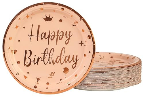 DHAIQC 50 Stück Pappteller Geburtstag 23 cm, Rosa Gold Partyteller Einwegteller Papierteller Partygeschirr