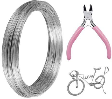1 cuerda para manualidades de 70 m y 1 alicates de herramientas rosa, hilo de 0,8 mm, alambre de metal, línea de joyería, cuerda de metal flexible, cuerda de modelado, línea decorativa, accesorios de