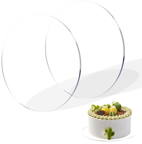 Giantree 2 Pcs 1/4 Clear Cake Boards Round, 8 Inch Diameter Acrylic Cake Disc Round Resin Table Top for Cake Baking DIY Dessert and Crafting (20cm)