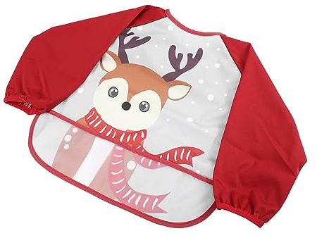 ULDIGI Xmas Bibs for Babies Christmas Baby Apron Waterproof Sleeved Bib Full Cover Toddler Bib Arm Cuffs Boys and Girls Feeding Smock