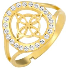 Dreamtimes Witch Knot Ring für Frauen Edelstahl einstellbar offen Finger Ringe mit klaren Zirkon Runde Wiccan Hexen Knoten Ring Witchcraft Amulett Schmuck