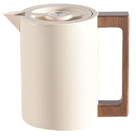 Pichet Isotherme Thermos, Carafe à Café Thermique Acier Inoxydable, Avec Poignée En Bois Et Bouton-poussoir De Sécurité Simple, Pour La Maison, L'hôtel, Le Bureau (Beige,0.6L)