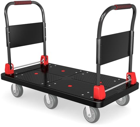 Heavy-Duty Platform Truck Cart with 2 Handrails and 6 of 6 Wheels 2200lbs Capacity Foldable Push Cart Dolly Large Flatbed Hand Cart Moving Dolly Cart for Groceries,Garage,Warehouse (50 Lx27 W)