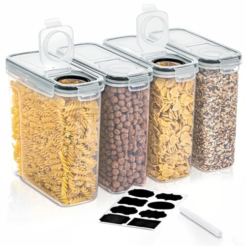 Thrink Cereal Storage Containers Set of 4 | Airtight Food Dispenser with Pouring Spout | BPA-Free & Durable Plastic | Ideal for Cereals, Grains, and Flour Storage