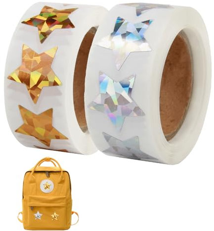 1000 Pezzi Adesivi Stelle, Etichette Stella di Natale in Lamina Oro e Argento, Stelline Adesive Dorate, Adesivi Bambini, Stelline Scintillanti 2,5 cm, Ideali per Decorazioni Regali, Scrapbooking