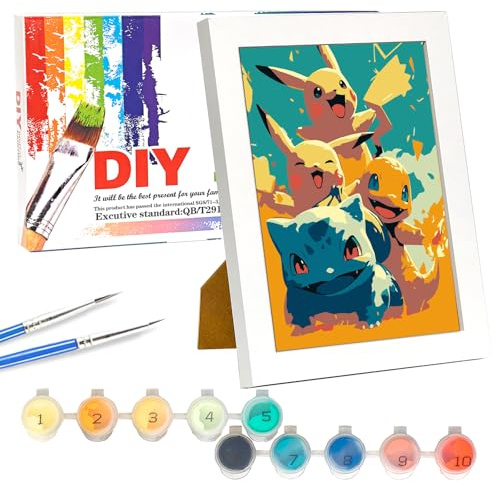 Lixkuokuo Pintura por números con marco para niños a partir de 6 años, junior y adultos principiantes, 18x24cm Kit de manualidades de pintura de dibujos animados pequeño con lienzo, pinceles, pinturas