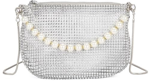 Taasmoog Silber Strass Clutch Geldbörsen, Damen Glitzer Tasche Silber Abendtasche Diamant Handtasche Elegante Brauttasche Damen Schultertasche für Abend Prom Hochzeit Party Bankett