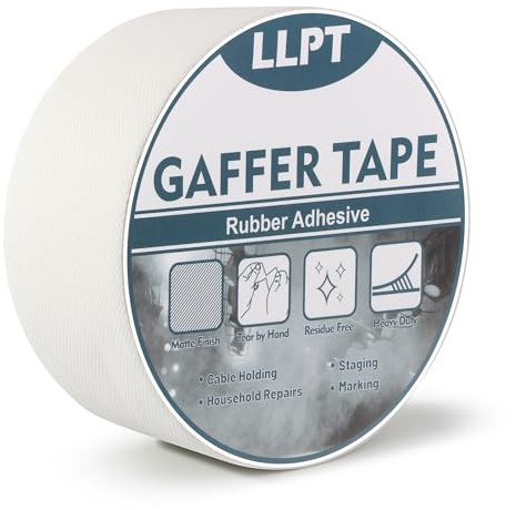 LLPT Cinta Gaffer Profesional Blanca 50mm x 15m Mate No Reflectante | Fácil de Rasgar Sin Residuos Cinta Gaffer Resistente para Cables Fotografía