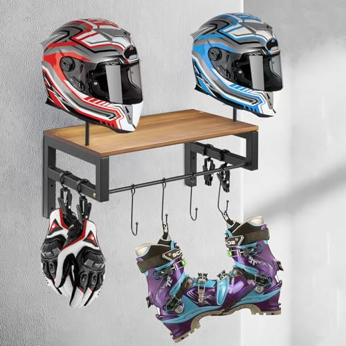 Teodute Soporte Casco Moto, Colgador Casco de Béisbol con 4 Clips y 4 Ganchos, Perchero para Casco de Moto, Soporte de Exhibición de Casco para Motocicletas Fútbol y Equipos para Bicicletas