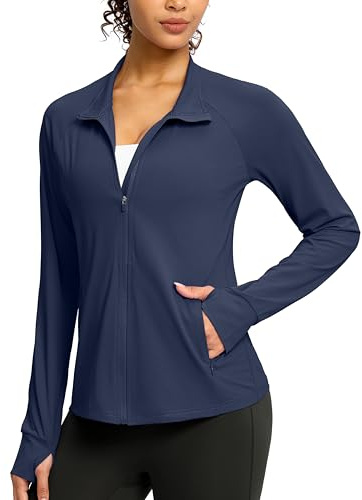 G Gradual Women's UPF 50+ Lightweight Athletic Jacket Sun Protection Zip Up 4 Pockets Long Sleeve Shirts Workout Running, Navy, L