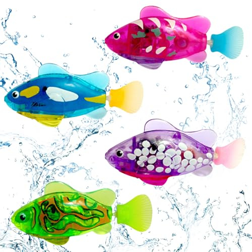 DAJASD 4 Pezzi Pesci Robo Fish, Riutilizzabile Pesce da bagno robot, Robot Fish Water con Luce, Giocattolo Elettronico, Pesce Robot per Bambini per Pesci Robot per Bambini Animali Domestici
