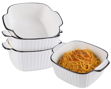 5.7 Small Baking Dishes 13Oz Ceramic Square Bakeware with Handles for Lasagna Casserole Tapas Individual Pie Air Fryer Pie Dish Oven Safe & Microwave Safe,Set of 4