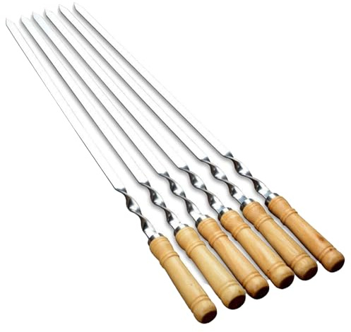 Kebab Skewers - Barbecue Skewers Metal Garden BBQ - 6 Pieces Stainless Steel Long Flat Grill Tools for Camping Cooking Meat Skewers Outdoor Kitchen