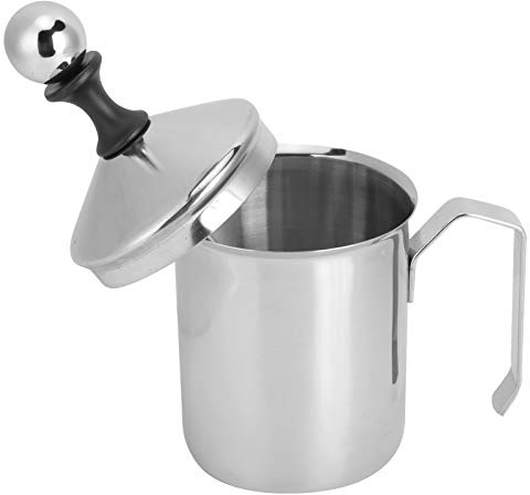 Montalatte manuale in acciaio inox 304 di alta qualità con rete, design a molla, finitura argento, 18 x 8 cm, 395 g, per baristi e caffetterie