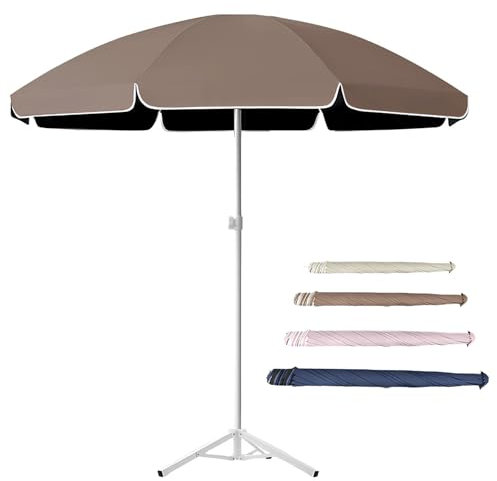 Ombrellone Da Esterno 1,8-2,60 M, Ombrellone Da Giardino in Poliestere Con Base, Portatile E Compatto, Impermeabile Con Protezione UV (Brown,2.4m/7.8ft)