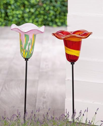 Generisch Gartenstecker Blume 2er Set Handarbeit Glas geblasen Blumenstecker 110cm