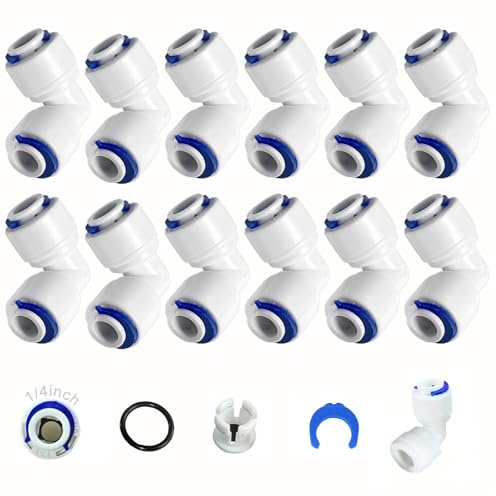 12 Connettori per Filtro Acqua RO, Connettori Adattatori Angolari da 6,35 Mm (1/4), Raccordo Dritto a Innesto per Tubo Flessibile del Frigorifero, Tubo Dell'acqua, Sistema di Osmosi Inversa RO